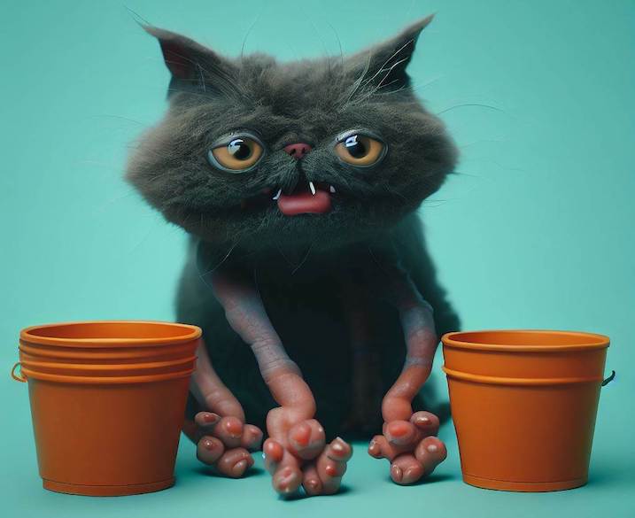 cat with buckets